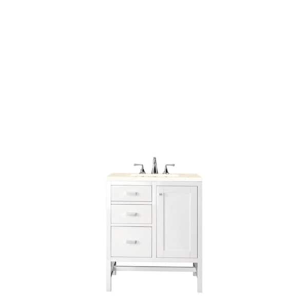 James Martin Vanities Addison 30 in. W x 23.5 in. D x 35.5 in. H Bath Vanity in Glossy White with Eternal Marfil Quartz Top and Basin