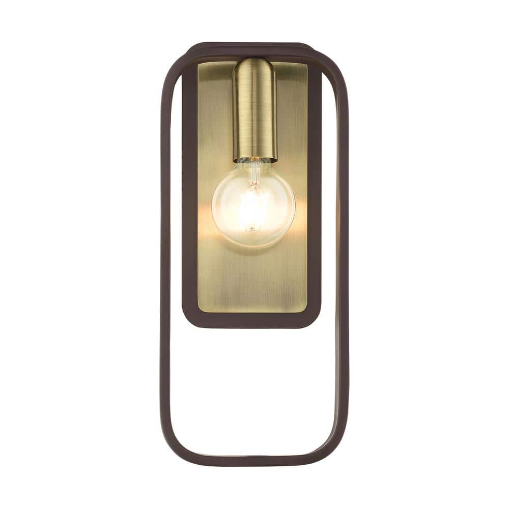 Bergamo Midcentury Modern Dimmable Sconce in Bronze and Antique Brass