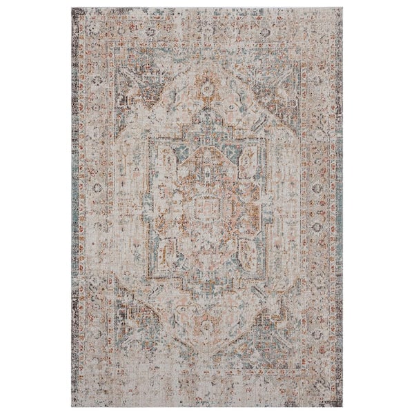 Anamica Distressed Beige/Cream 9 ft. x 12 ft. Turkish Border Polypropylene Indoor/Outdoor Area Rug
