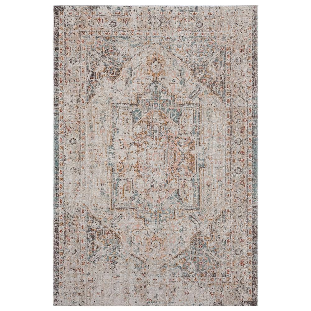Anamica Distressed Beige/Cream 5 ft. 3 in. x 7 ft. 10 in. Turkish Border Po