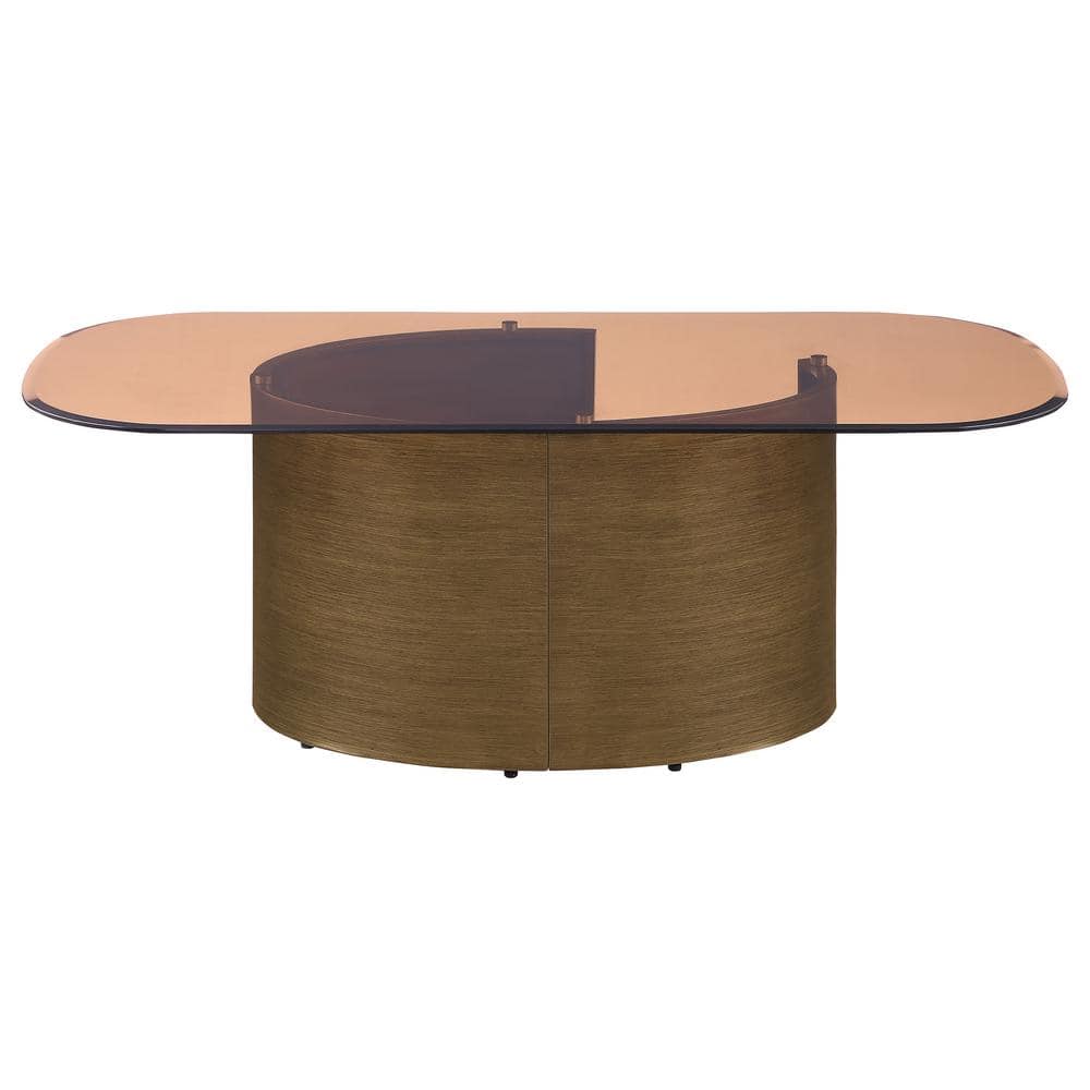 Rectangular Tawny Glass Coffee Table with Brushed Bronze Base