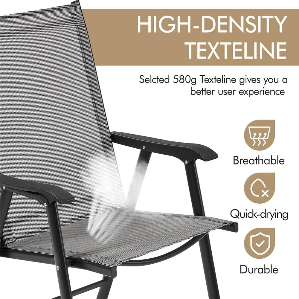 Gray Steel Folding Arm Dining Chairs, Set of 2