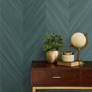 60.75 sq. ft. Wintergreen Chevron Wood Embossed Vinyl Unpasted Wallpaper Roll