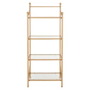 64.75 in. Clear/Gold Metal 4-shelf Etagere Bookcase with Open Back