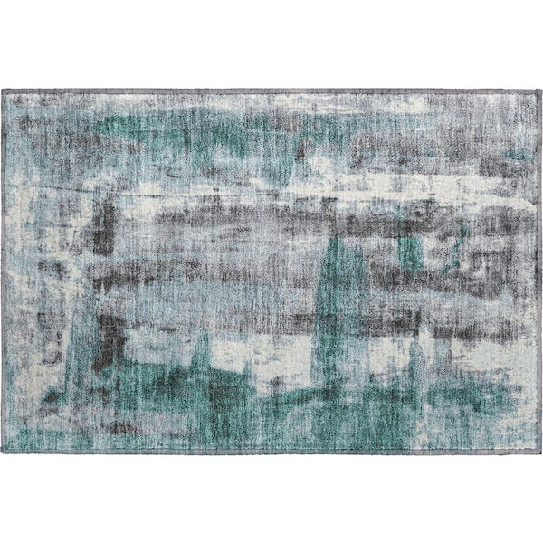 Mayfield Premium Machine Washable Abstract AMF1982 Teal 2 ft. x 3 ft. Accent Rug