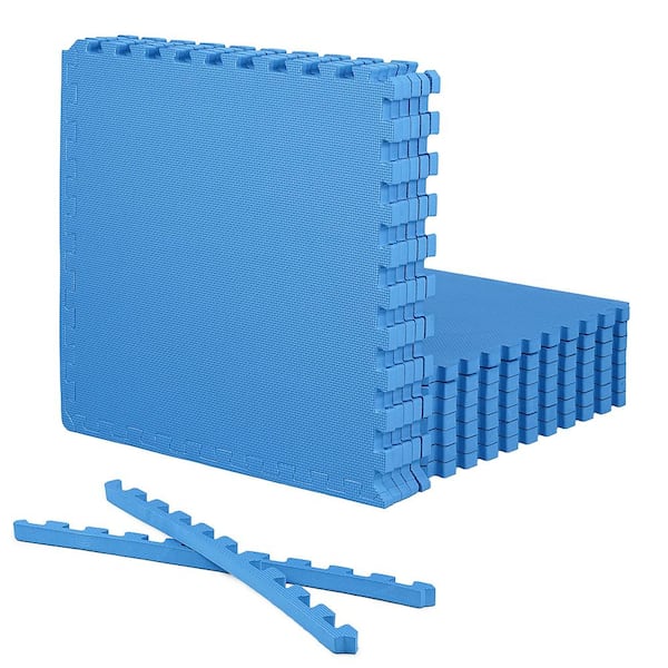 CAP Blue 24 in. W x 24 in. L x 1 in. Thick EVA Foam Double-Sided T Pattern Gym Flooring Mat (12 Tiles/Pack) (48 sq. ft.)