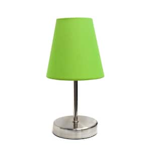 10.5 in. Green Traditional Petite Metal Stick Bedside Table Desk Lamp in Sand Nickel with Fabric Empire Shade