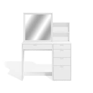 Lois White 5-Drawer Vanity with Mirror 54.3 in. H x 39.37 in. W x 17.7 in. D