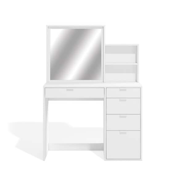 Unbranded Lois White 5-Drawer Vanity with Mirror 54.3 in. H x 39.37 in. W x 17.7 in. D