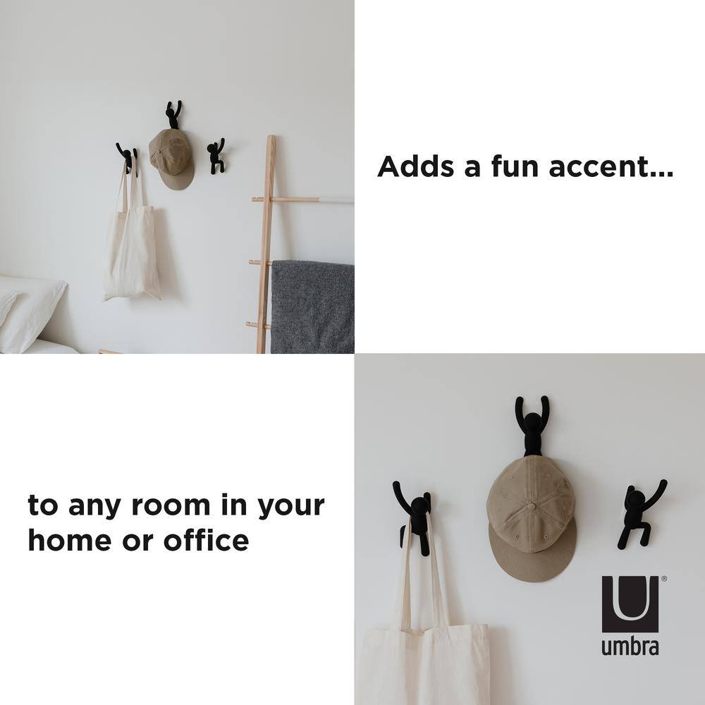 Black Plastic Buddy Wall Hooks Set of 3