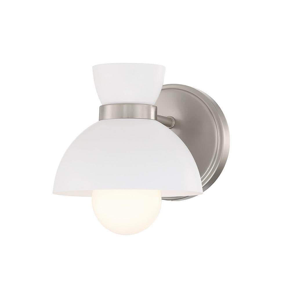 Elegant Brushed Nickel Outdoor Wall Sconce with White Metal Shade