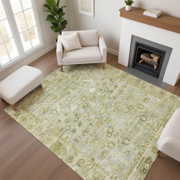 Mayfield Premium Machine Washable Abstract AMF1772 Sage 10 ft. x 14 ft. Area Rug