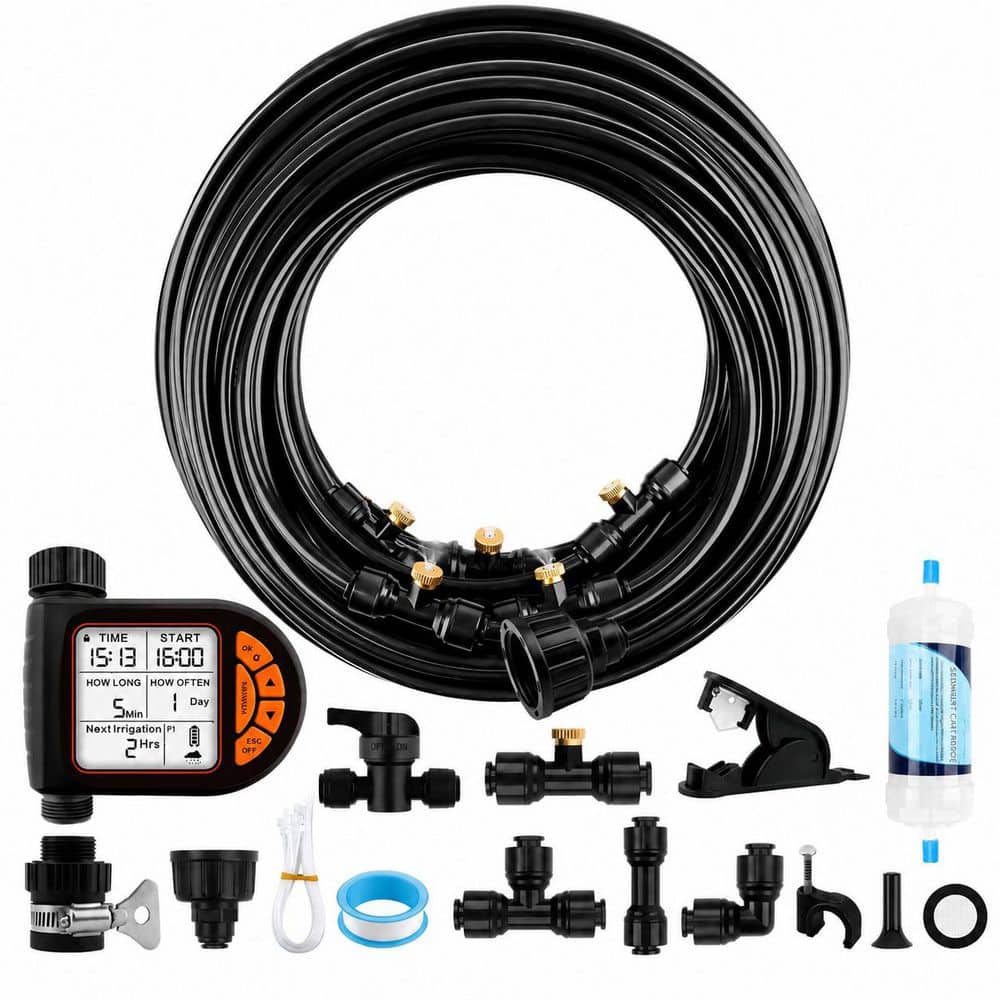 100 Ft Outdoor Misting Cooling System with Water Timer, Brass Nozzles, Filters and Connectors for Patio and Garden price history on PriceWatchPro