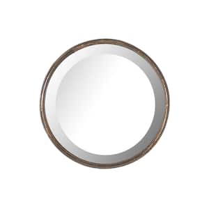 Small Round Antique Bronze Antiqued Beveled Glass Art Deco Mirror (14 in. H x 14 in. W)