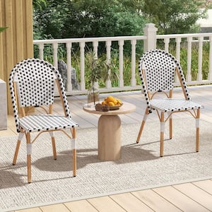 Wicker Outdoor Dining Chair in White and Black Set of 2