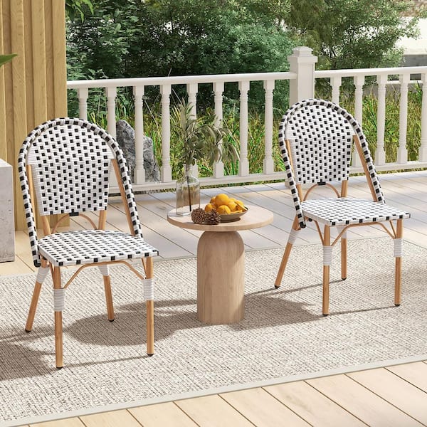 Gymax Wicker Outdoor Dining Chair in White and Black Set of 2