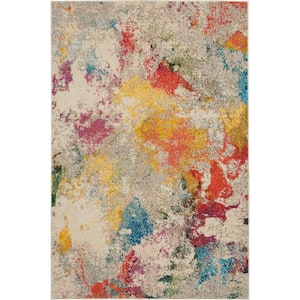 Celestial Ivory/Multicolor 4 ft. x 6 ft. Abstract Art Deco Area Rug