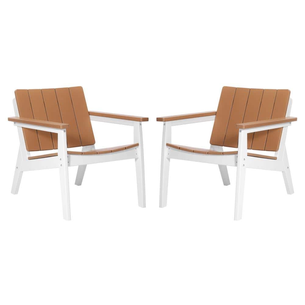 Porschside Outdoor Patio White Steel Frame Deep Seating Lounge Chair (Set of 2), White/Teak price history on PriceWatchPro