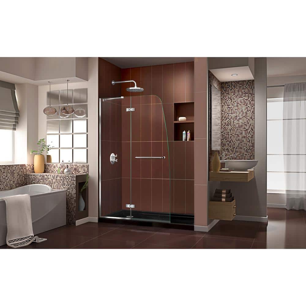 Aqua Ultra Frameless Clear Glass Hinged Shower Kit with Brushed Nickel Hardware
