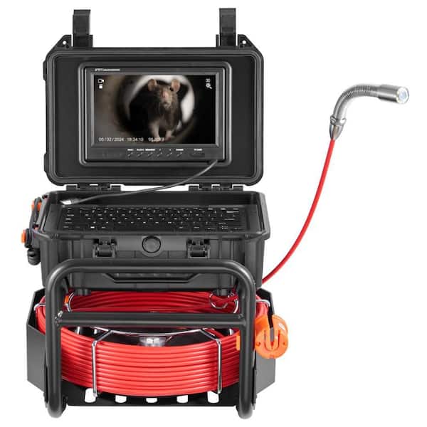 Sewer Camera, 98 ft. /30m, Self-Leveling Drain Camera with 512Hz Transmitter, Distance Counter 9in. Screen Sewer Camera