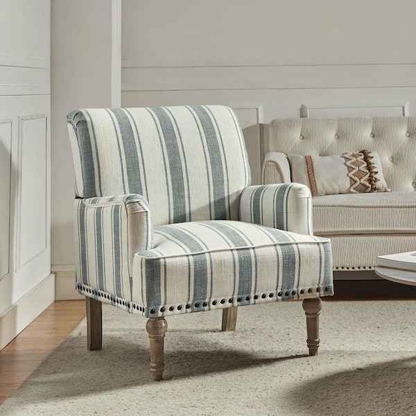 JAYDEN CREATION Imperia Blue Armchair with Turned Legs and Nailhead Trim