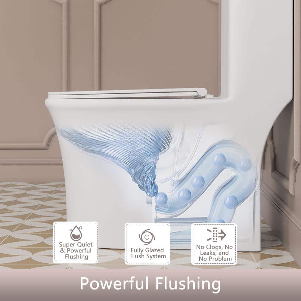 White Ceramic Elongated Dual Flush One-Piece Toilet