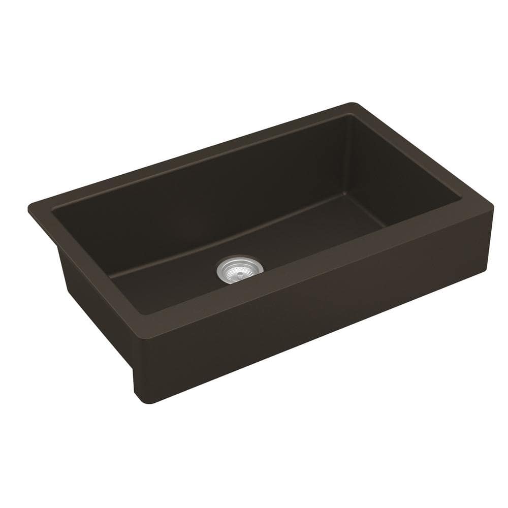 Karran Brown Quartz 34'' Single Bowl Farmhouse Kitchen Sink Kit