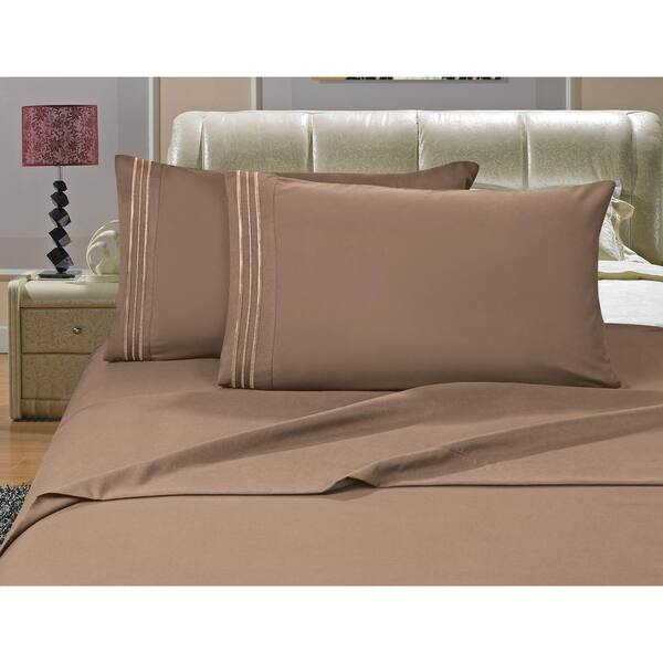 Elegant Comfort 4-Piece Taupe Solid Microfiber Full Sheet Set V01