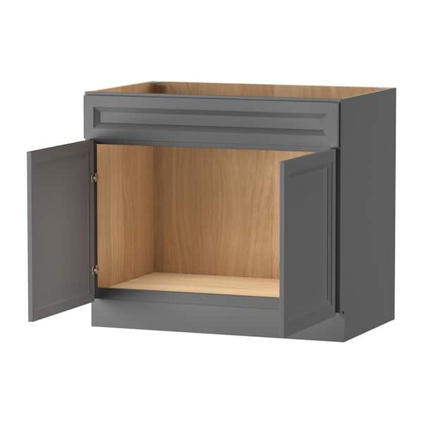Keyport Shaker 39 in. W x 24 in. D x 34.5 in. H Charcoal Plywood Tool-Free Ready To Assemble Sink Base Kitchen Cabinet
