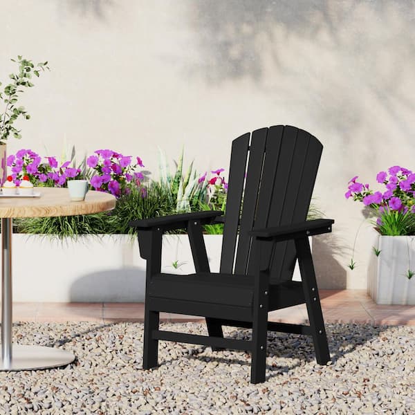 Altura Outdoor Patio Fade Resistant HDPE Plastic Adirondack Style Dining Chair with Arms in Black