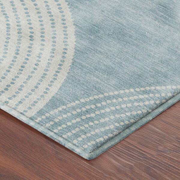 Mayfield Premium Machine Washable Abstract AMF2275 Denim 8 ft. x 8 ft. Round Rug