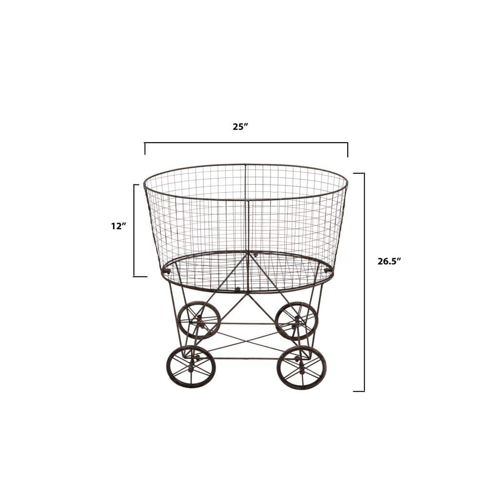 Black Metal Rustic Laundry Basket with Wheels