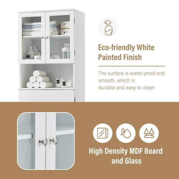 15.74 in. W x 11.8 in. D x 64.96 in. H White Linen Cabinet with Double Door Narrow Height