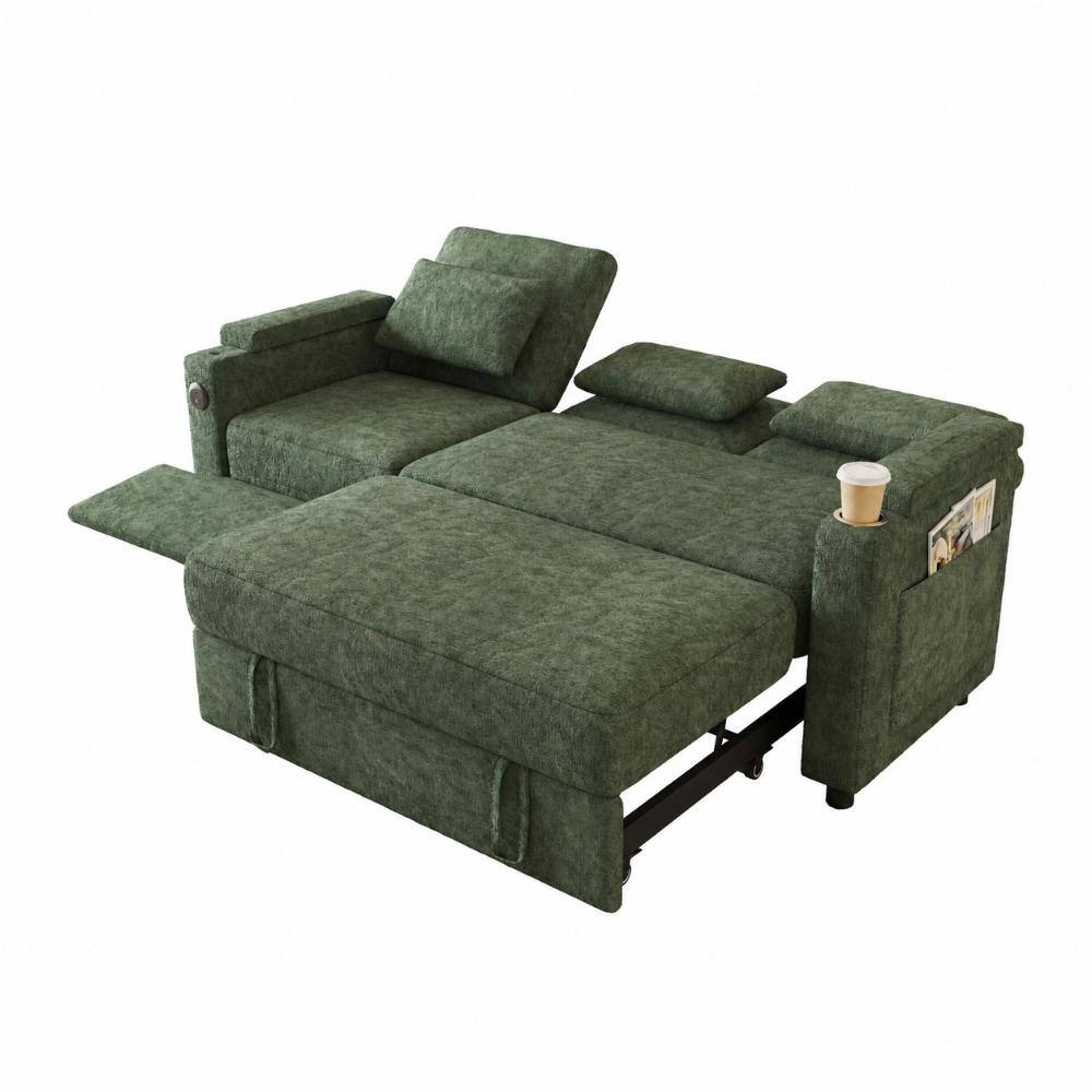 UOI 81 in. Green Chenille 3-Seat Sofa Bed with Adjustable Backrest