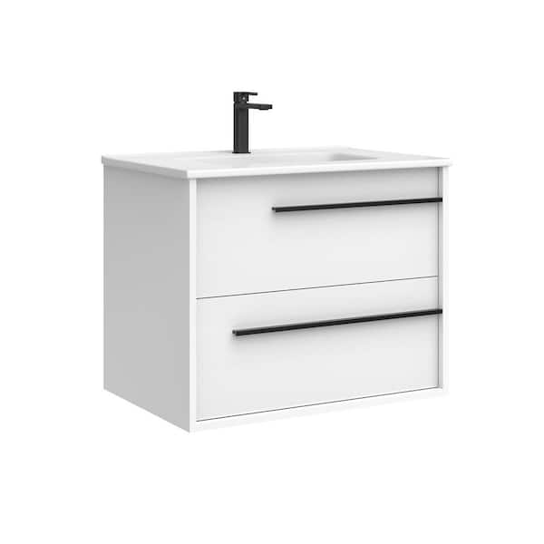 WS Bath Collections Lotus 28.0 in. W Single Basin Wall Mounted Bath Vanity in Glossy White with Ceramic White Top