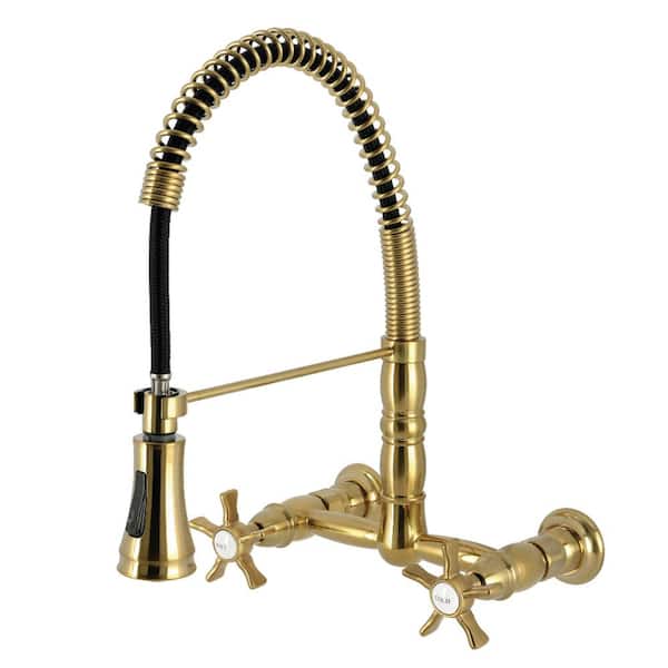 Hamilton 2-Handle Wall Mount Standard Kitchen Faucet in Brushed Brass