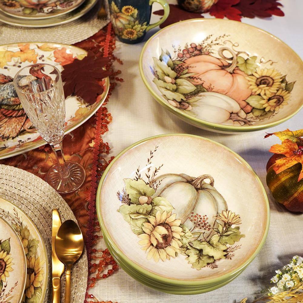 Autumn Breeze Ceramic Fall-Themed Soup and Pasta Bowls, Set of 4