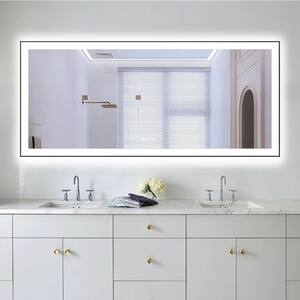 Aura 72 in. W x 32 in. H Rectangular Frameless Anti-Fog Ceiling Wall Mount Bathroom Vanity Mirror in Silver