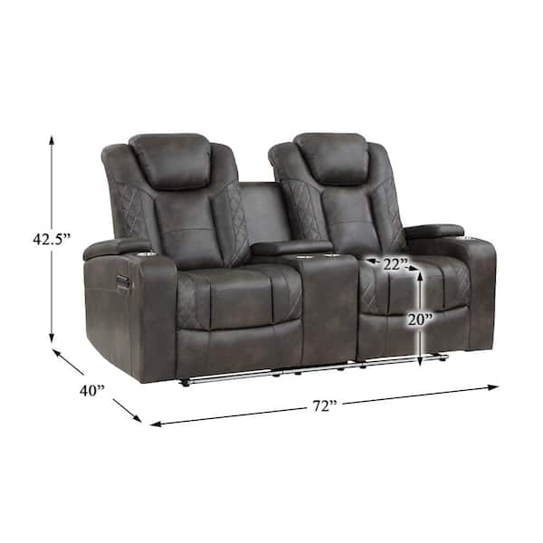 Lazzara Hazen 72 in. W Brownish Gray Faux Leather Power