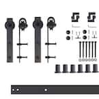 7.5 ft./90 in. Black Rustic Non-Bypass Sliding Barn Door Track and Hardware Kit for Double Doors