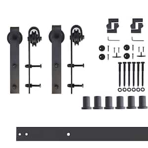 8 ft./96 in. Black Rustic Non-Bypass Sliding Barn Door Track and Hardware Kit for Double Doors