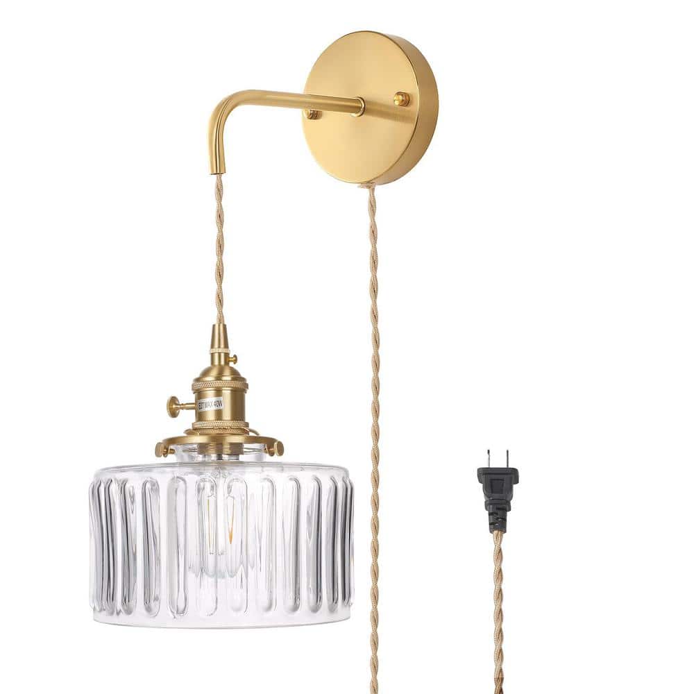 Retro 4.72 in. 1-Light Gold Plug-in Vintage Smart Home Wall Sconce with Str