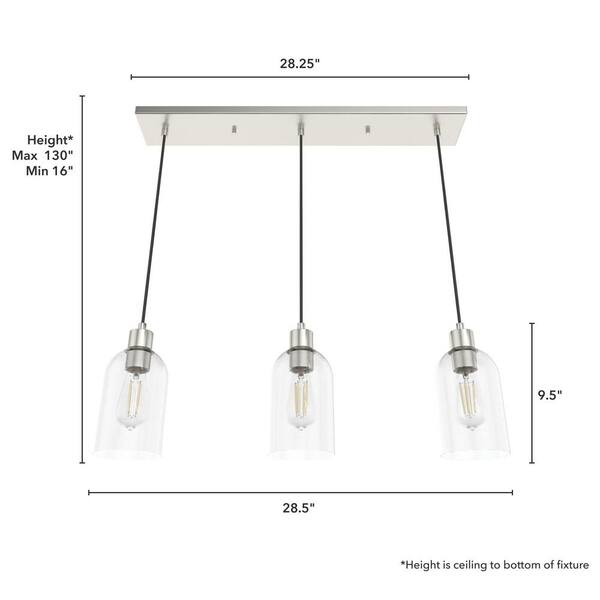 Hunter - Lochemeade 3 Light Brushed Nickel Shaded Chandelier with Clear Seeded Glass Shades Kitchen Light