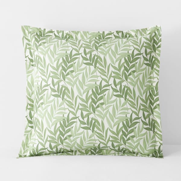 The Company Store Company Cotton Tulum Leaf Moss Green Floral Cotton Percale Euro Sham