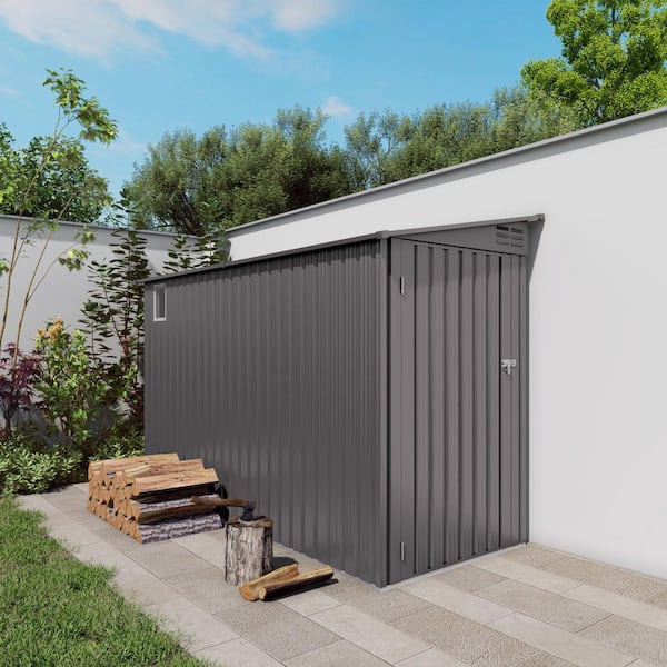 4ft. W x 9ft. D Outdoor Metal Shed, Lean to Wall Storage Shed with Sloping Roof, 6 Vents, Side Open Door(36sq. ft)