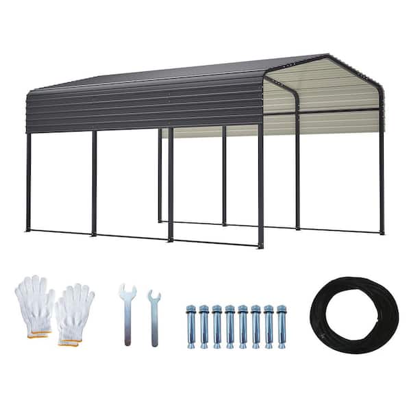 10 ft. x 15 ft. Outdoor Galvanized Steel Carport Heavy Duty Metal Garage Canopy, Car Tent Storage Shed for Car and Truck
