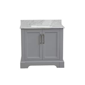 Free-Standing 36 in. W x 22 in. D x 33 in. H Bath Vanity in Gray with White Carrara Marble Top with Basin