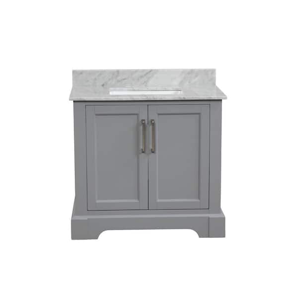 Maincraft Free-Standing 36 in. W x 22 in. D x 33 in. H Bath Vanity in Gray with White Carrara Marble Top with Basin