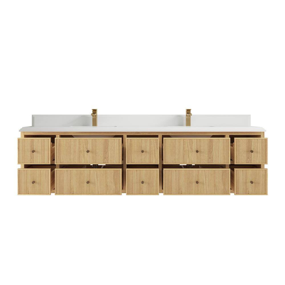 Sonoma 84'' Light Natural Teak Double Floating Vanity with Quartz Top