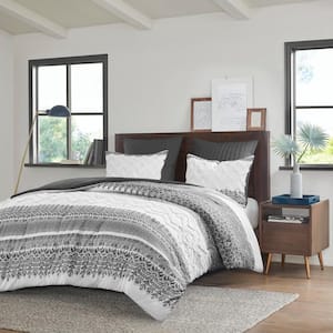 Mila 3-Piece Gray Cotton King/Cal King Comforter Set